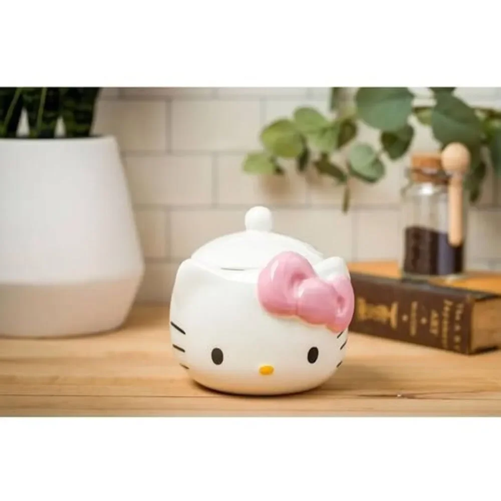 Hello Kitty Ceramic Sugar Bowl With Lid & Pink Bow Design 22 Oz Capacity Hand Wa